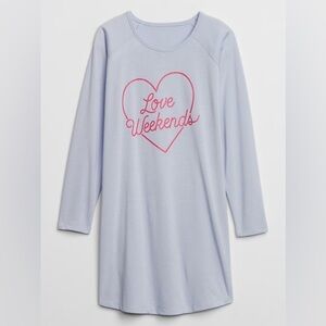 GAP Long Sleeve Love Weekends Blue Girl's Pajama Dress with Pink Heart Size 6